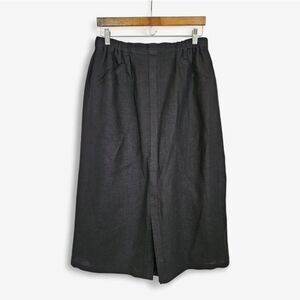 Vintage Flax by Jeanne Engelhart 100% Pure Linen Black Front Slit Midi Skirt M